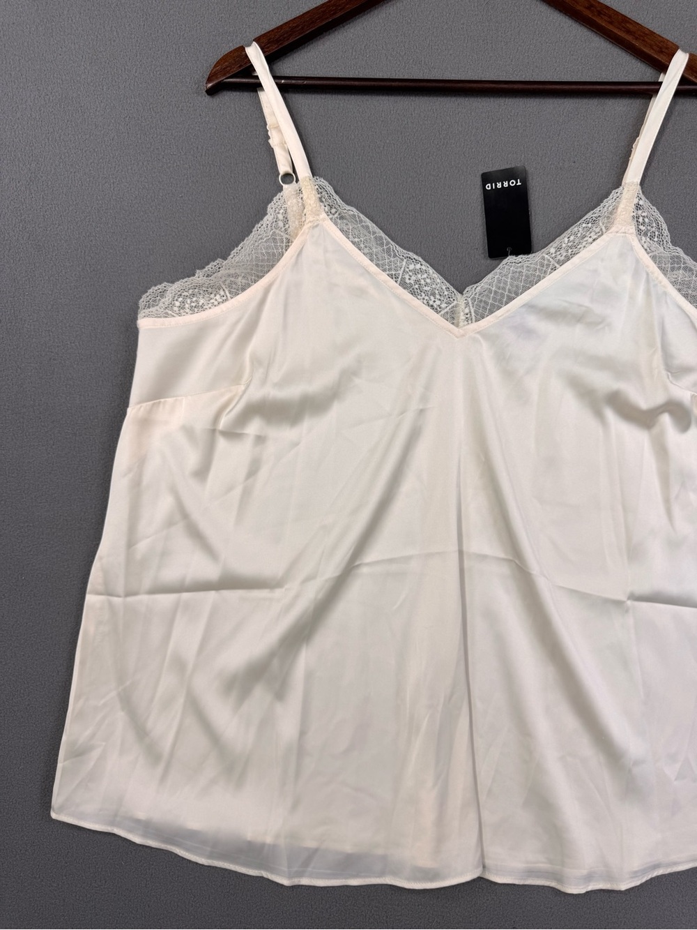Torrid Satin Lace Trim Cami Ivory, Whisper White, Camisole, 1X - Picture 2 of 16